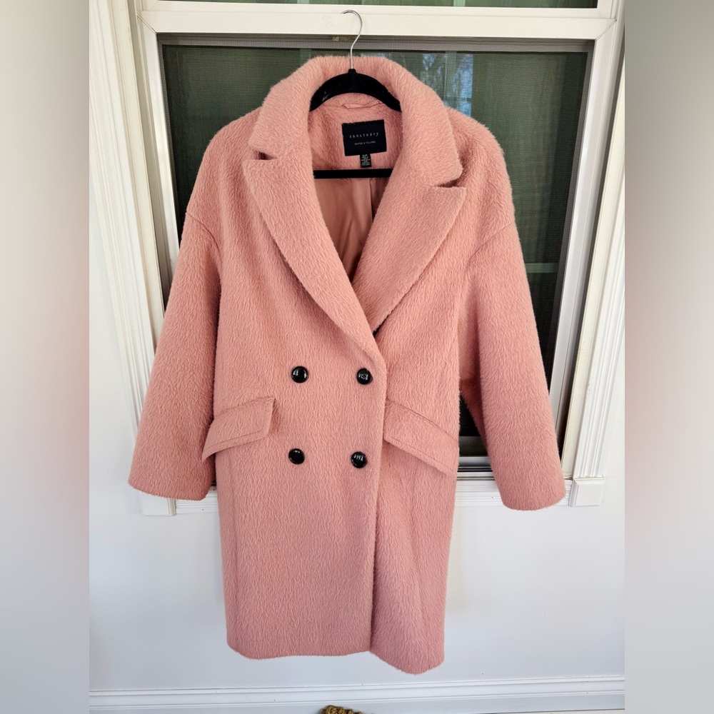 Sanctuary Pink Double-Breasted Faux Fur Coat